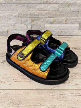 Kurt Geiger London Orson Quilted Metallic Leather Platform Dad Sandals Size 40.5